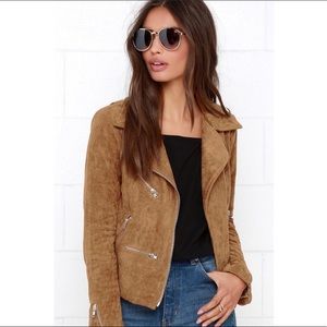 Olivaceous suede moto jacket. Size medium.